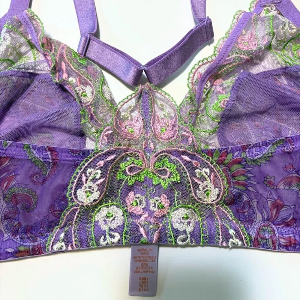 Savage x Fenty Bohemian Paisley Embroidered Bralette Lavender 2X Coquette Dainty